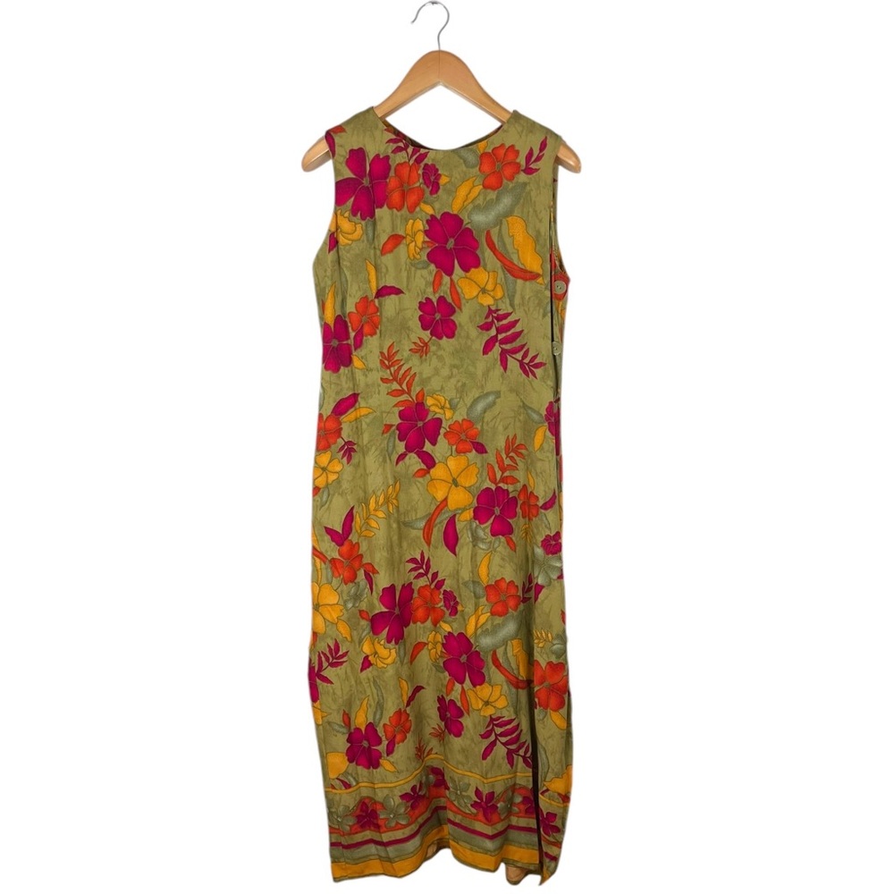 Vintage R & K Originals Women’s 14 Green Floral Print Maxi Boho Cottage Dress